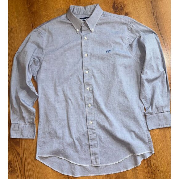 Vintage Wrangler Cowboy Cut X Long Tail Chambray Button Down USA Size Men Large - Picture 2 of 11
